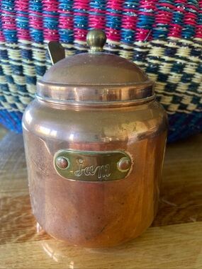 Vintage Copper And Brass Jam Jar With Lid And Spoon Old Dutch
